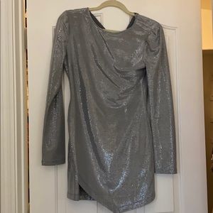 Silver metallic long sleeve cocktail dress